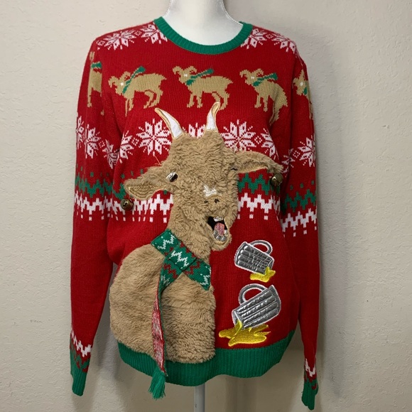 Ugly Christmas Sweater Goat Jingle Bell 